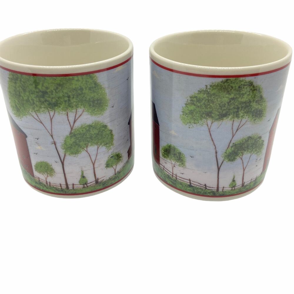 Coffee Mugs Cups by Sakura Set of 2 Vintage Warren Kimble 1998 BARNS Folk Art - Picture 6 of 13